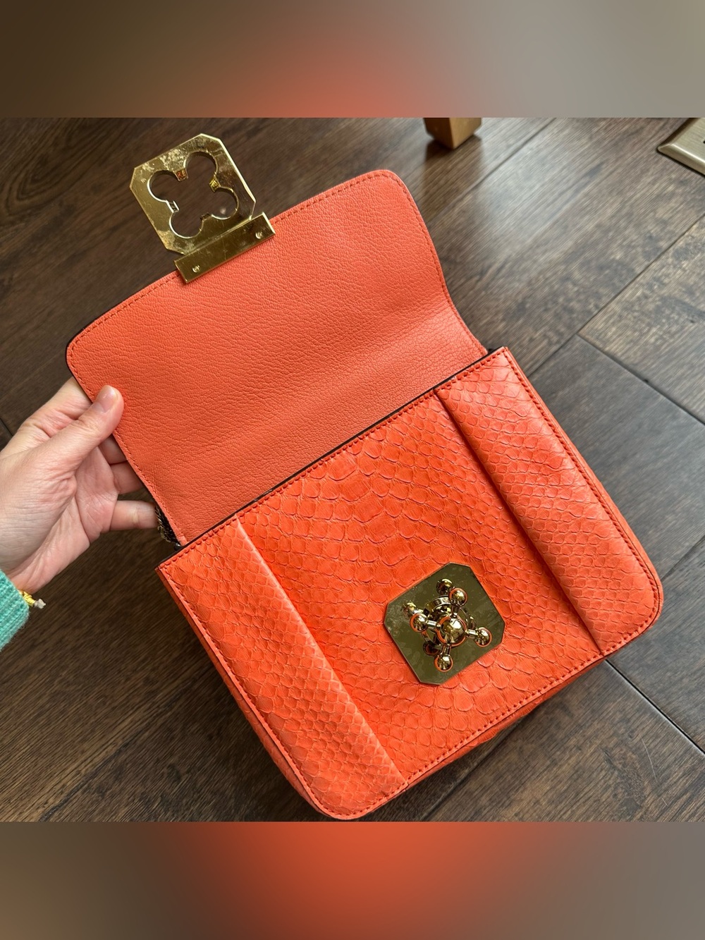 Chloe Coral Pink Python Elsie Shoulder Chain Bag - Picture 10 of 16